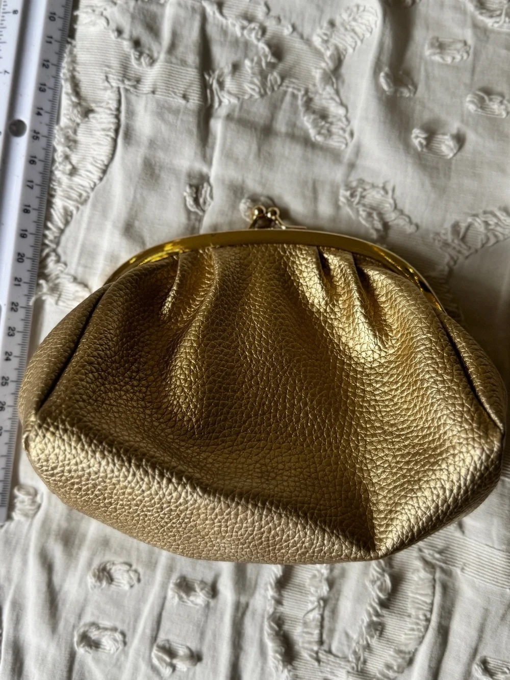 Victoria's Secret Gold Metallic Kiss-Lock Clutch with Pink Tab